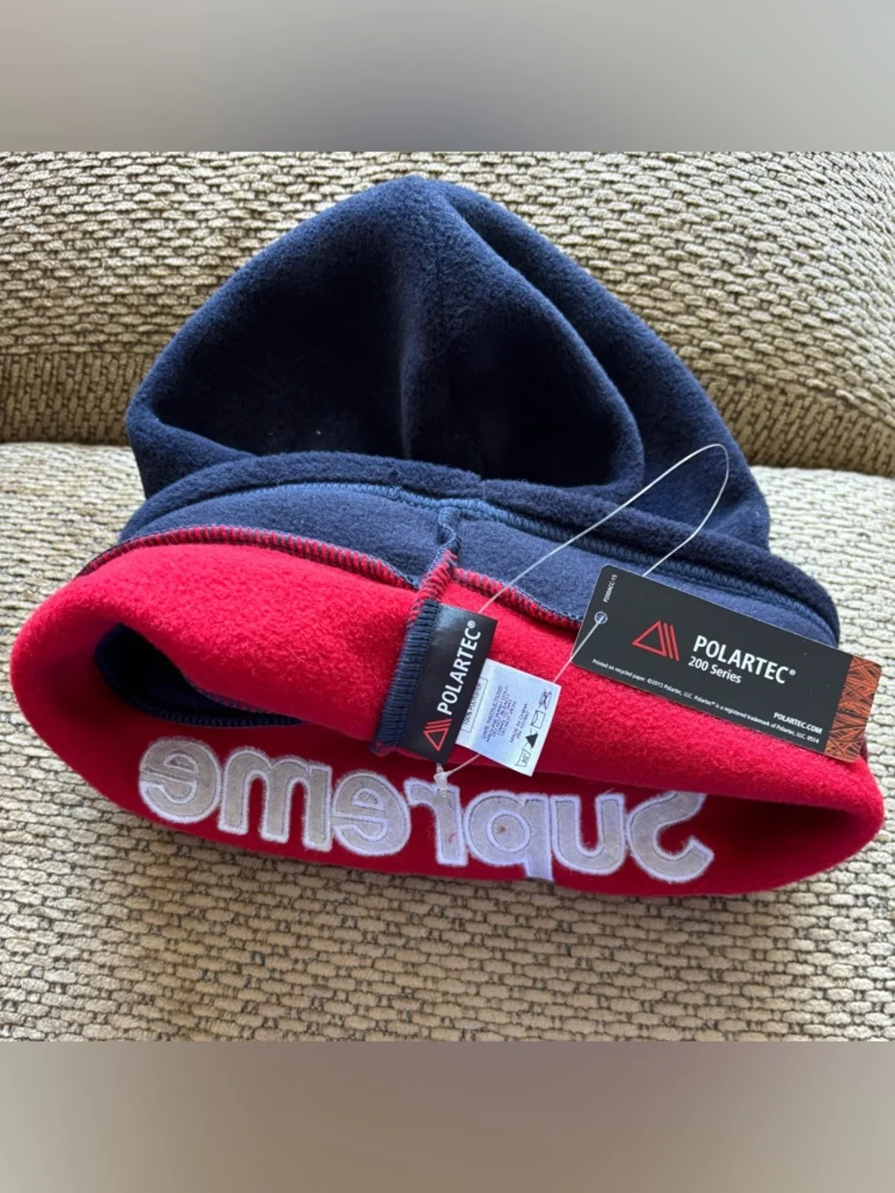 Supreme Red and Navy Fleece Balaclava with Embroidered Logo